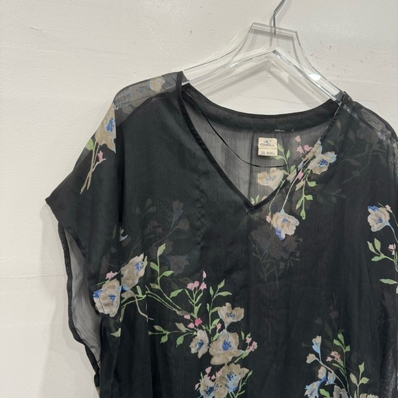O’Neill Black Sheer Floral Tunic Swim Cover-Up Top X-Small Loose Fit - Picture 3 of 8